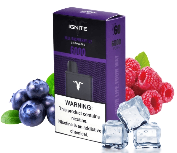 IGNITE V60 6000 Puffs Vape - Mėlynas Aviečių Ledas: Stilius, Skonis ir Patogumas Viename